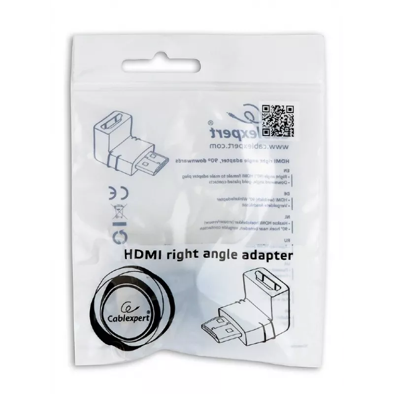 HDMI-sovitin GEMBIRD A-HDMI90-FML, HDMI–HDMI, 90° kulmasovitin, musta