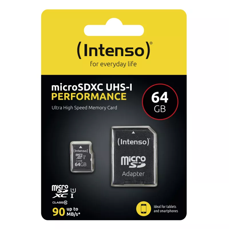 Intenso Performance - flash-muistikortti (microSDXC SD-adapterilla) - 64GB - UHS-I U1 / Class10 - microSDXC UHS-I (3424490)