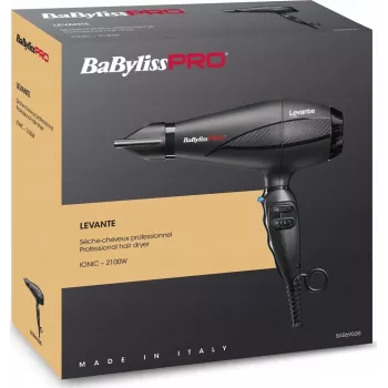 Hiustenkuivaaja BaByliss PRO Levante 2100 W, AC-moottori, ioninen, 2 lämpö-/2 tehoasetusta, musta