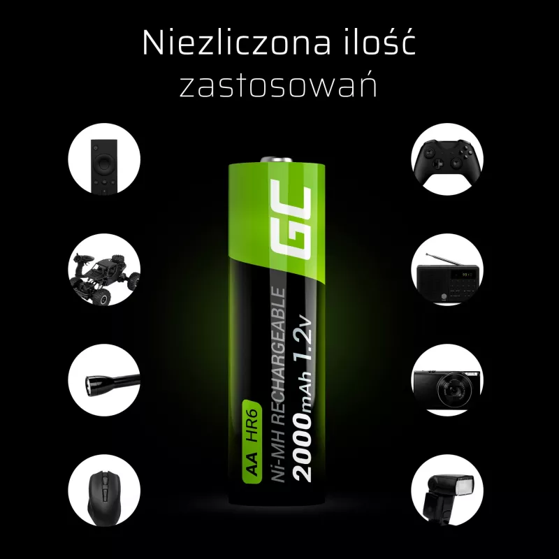 Ladattava akku Green Cell GR06 AA NiMH 1,2 V 2000 mAh, 2 kpl, 50,5 mm