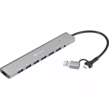 USB-keskitin SANDBERG 136-66 — 7x USB 3.0 liitäntää, ulkoinen virtalähteellä