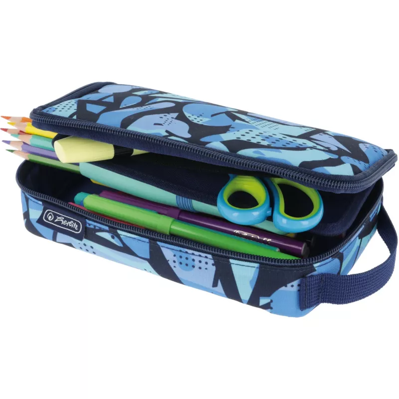 Penaalipussi Herlitz 2 Go CamoBlue polyesteri sininen 210x130x60mm