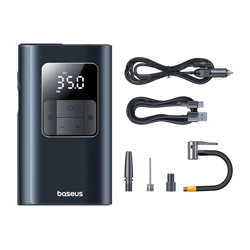 Baseus PrimeTrip VA1 kannettava rengaspumppu, 75 W, 2-in-1 taskulampulla ja 6000 mAh varavirtalähteellä, musta