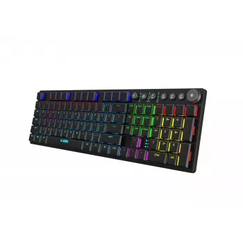 Näppäimistö IBOX AURORA K-6 — Full-Size QWERTY, RF Wireless + Bluetooth, RGB-taustavalo, mekaaniset matalaprofiiliset näppäimet, musta