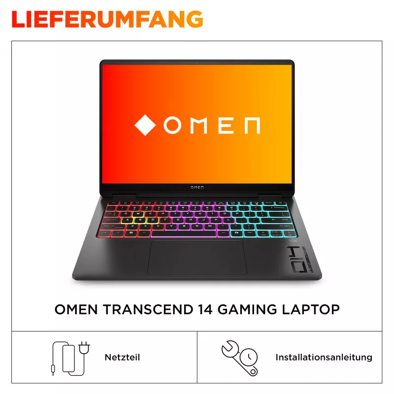 HP OMEN Transcend 14-fb1097ng pelikannettava, Intel Core Ultra 9 285H, 64 GB RAM, 2 TB SSD, NVIDIA GeForce RTX 5070, 14" 3K (2880 x 1800), Windows 11 Home, musta