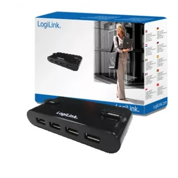 USB 2.0 -keskitin 4-porttinen virtalähteellä, musta