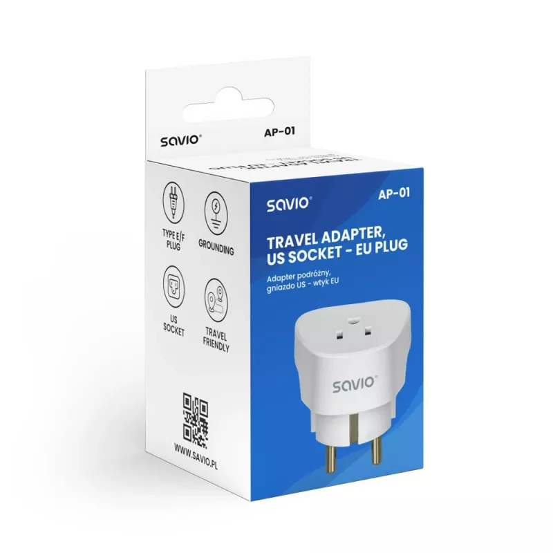 SAVIO AP-01 matka-adapteri, US-pistorasia – EU-pistoke