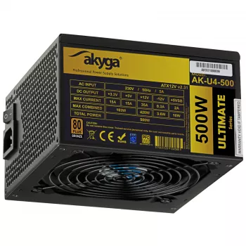 Akyga Ultimate AK-U4-500 ATX-virtalähde 500 W, 80 PLUS Bronze, aktiivinen PFC, 120 mm tuuletin