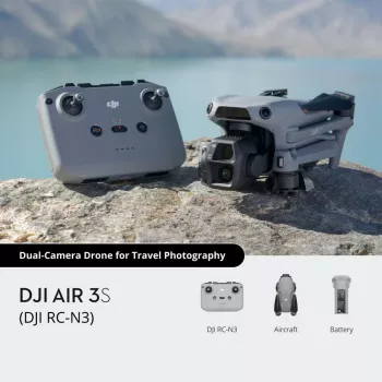 Kopteri DJI Air 3s RC-N3 — 50-MP-kamera, 4K 3840×2160, 4 roottoria, max. 27 m/s, kantama 32 000 m, 4276 mAh akku, harmaa