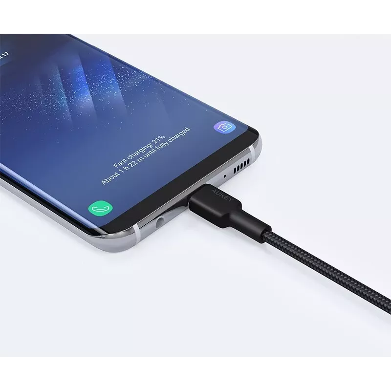 Aukey CB-CA2 OEM USB-C – USB-A -kaapeli, nailonpunos, 2 m, musta