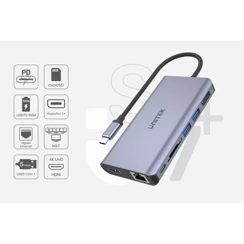 Keskitin UNITEK uHUB S7 USB 3.2 Gen 1 Type-C harmaa