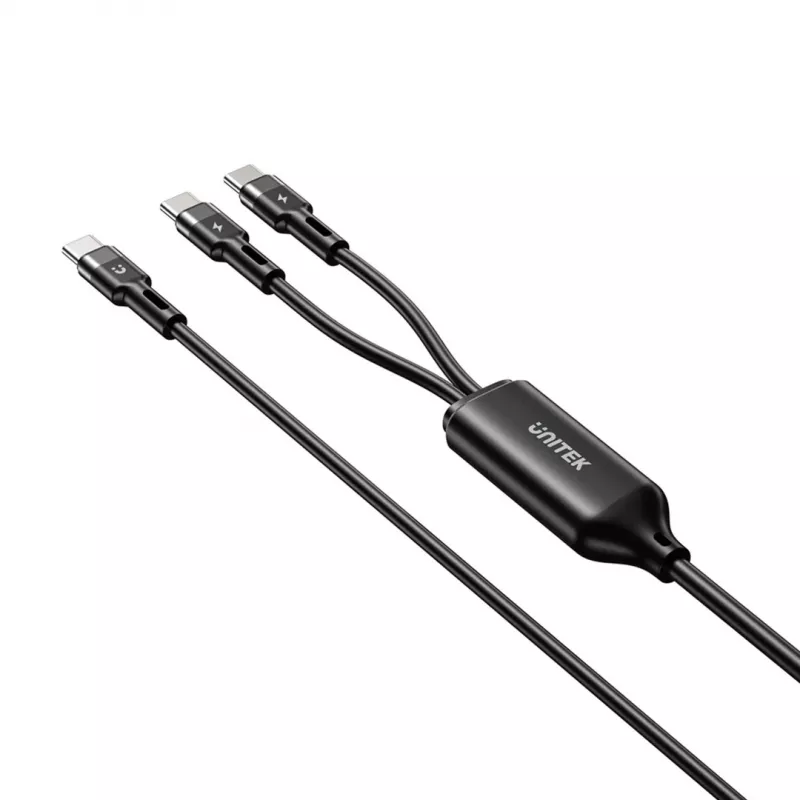 USB-C 2-in-1-kaapeli Unitek C14146ABK01 1,8 m, USB-C - USB-C, 100 W PD, musta