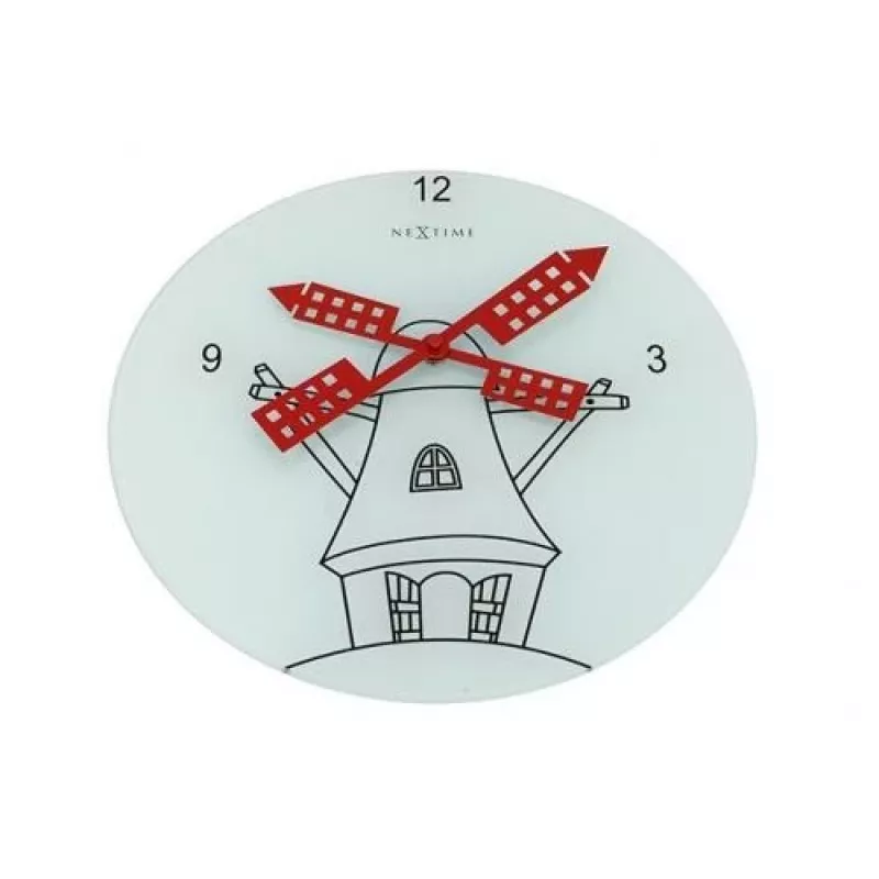 NeXtime kello 8807 Windmil, Ø30 cm, seinäkello, valkoinen/musta/punainen