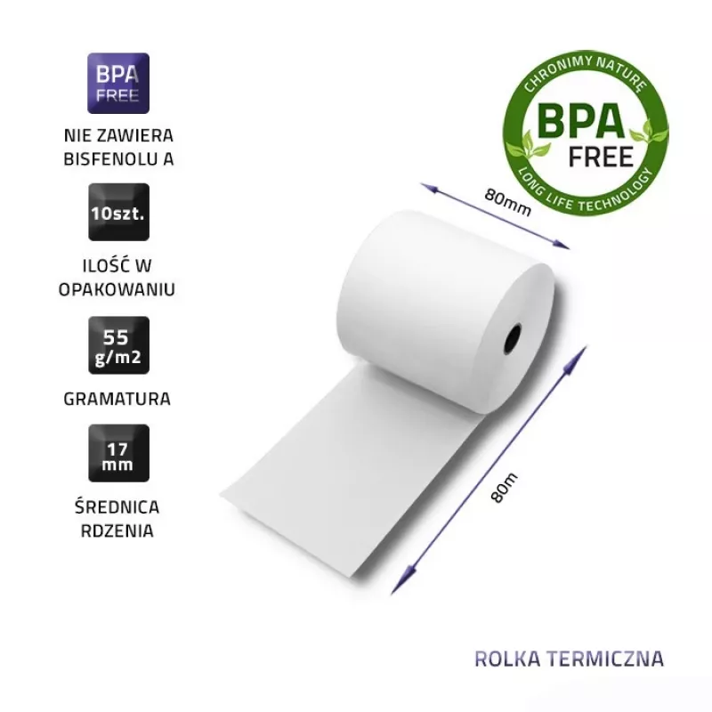 Qoltec 51892 lämpöpaperirulla 80 x 80 | 55 g/m² | 10 kpl | BPA-vapaa