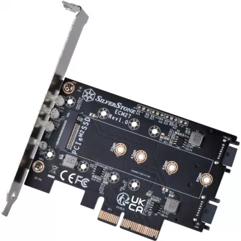 Silverstone SST-ECM27 M.2/SATA-sovitinkortti, PCIe 4.0, 1x M-Key, 2x SATA 6G - Low Profile