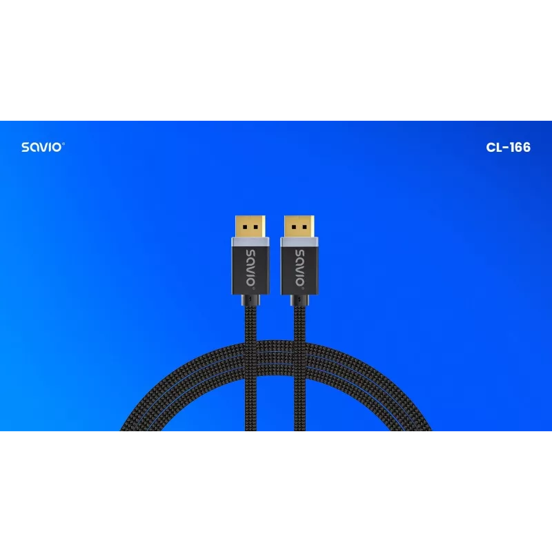 DisplayPort-kaapeli SAVIO CL-166 2 m musta – DisplayPort 1.4, uros-uros, kullatut kontaktit