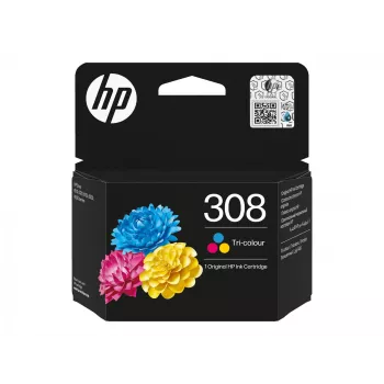 HP 308 alkuperäinen mustekasetti, 3 väriä, vakiomäärä, syaani, magenta, keltainen, väriainemuste, 1 kpl, 120 sivua, yhdistelmäpaketti