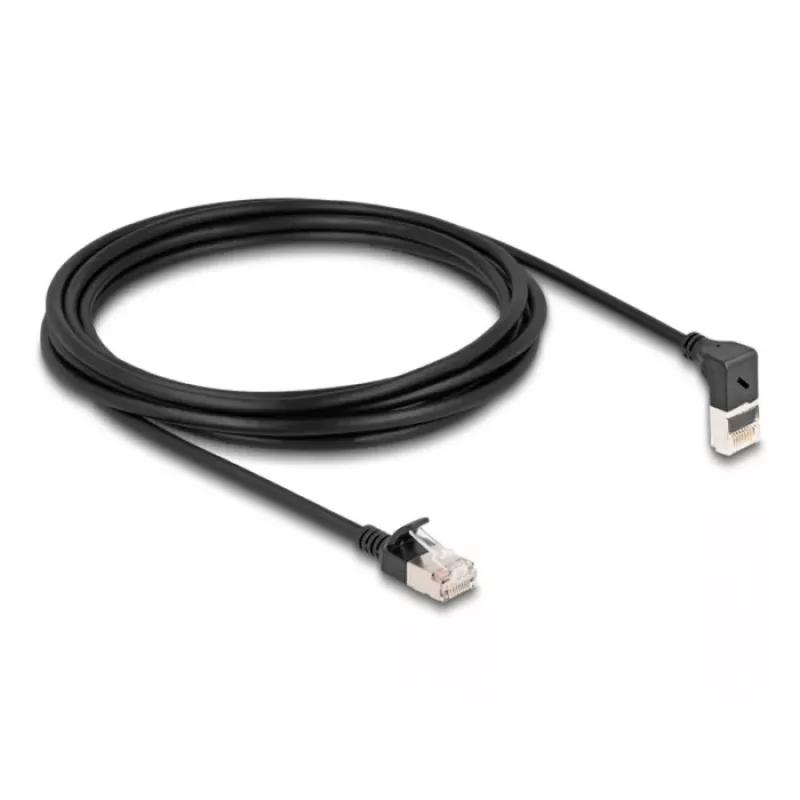 Verkkokaapeli DeLOCK RJ45 Cat.6A S/FTP ohut 90° 3 m musta