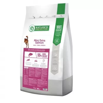 Kuivaruoka koirille nature’s protection Mini Extra Salmon 7,5 kg — aikuiset pienet koirat, 25 % proteiinia, 13 % rasvaa