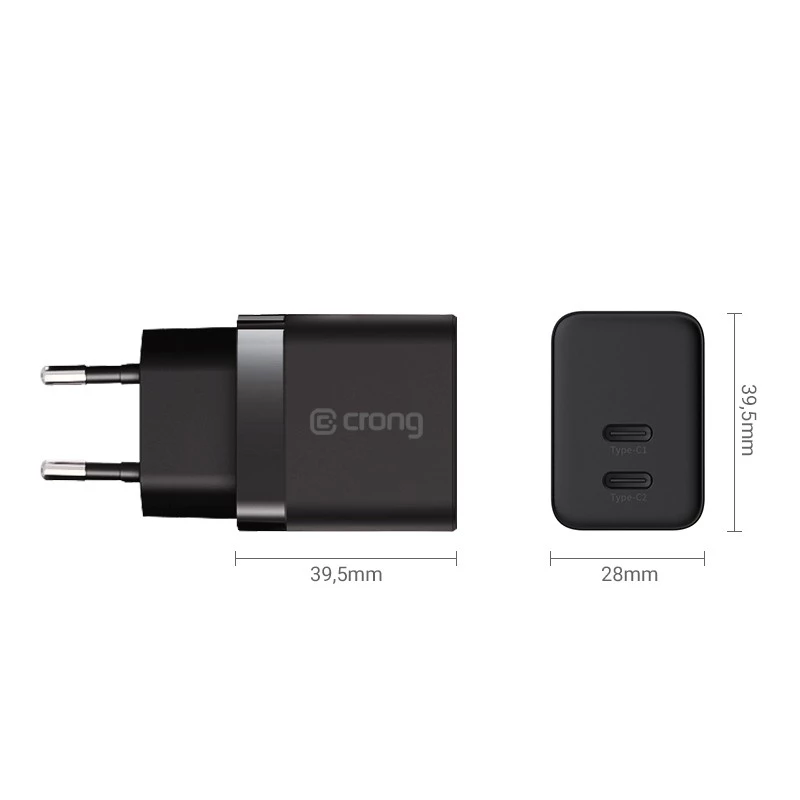 Crong seinälaturi Ultra Compact GaN 35W PD 3.0 2x USB-C (musta)