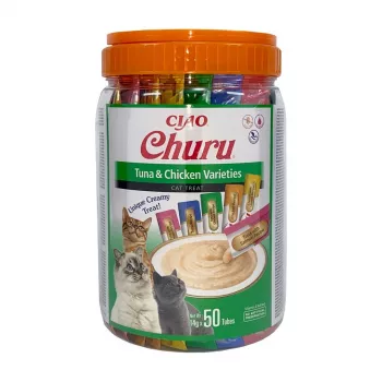 INABA Churu märät kissanherkut maut — kana ja tonnikala, 50 x 14 g pastatuubia, viljaton, gluteeniton ja sokeriton