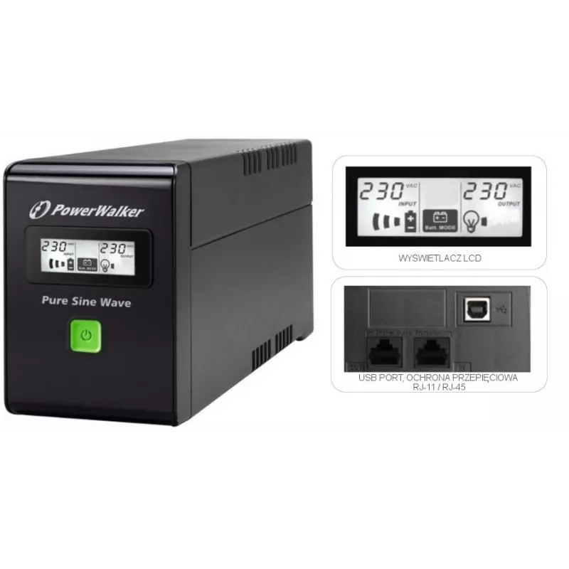 PowerWalker VI 600 SW FR UPS 600 VA 2 AC-lähtöä Line-Interactive (VI 600 SW FR)