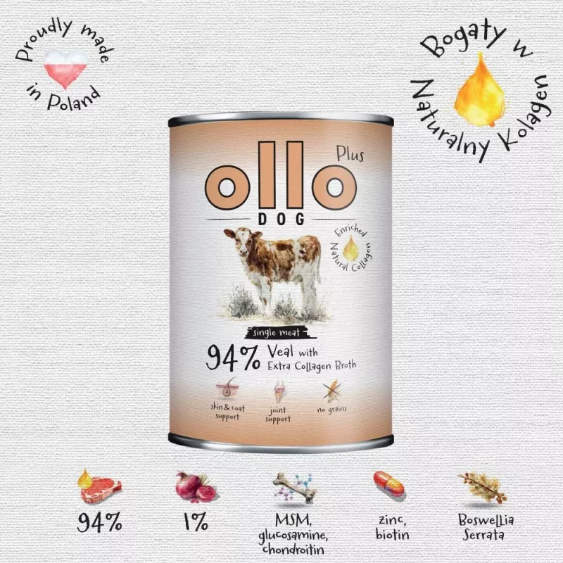 Ollo Plus kollageeni vasikanliha 400 g purkki koirille