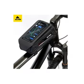Wildman M90 -pyörän runkolaukku, jossa puhelinteline, musta
