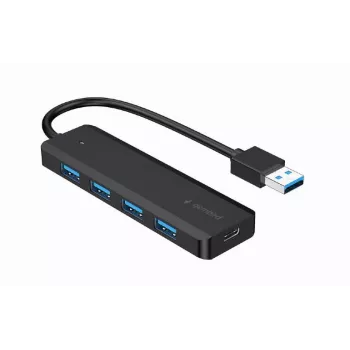 USB-keskitin Gembird 4-porttinen USB 3.1 (Gen 1) — 4 porttia, USB 3.2 Gen 1 Type-A, 5V/2.1A, 109×30×10 mm, musta