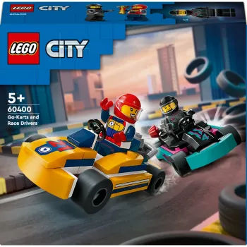 Rakennuslelu LEGO 60400 City go-kartit kilpa-ajajilla – leikkisetti minihahmoilla ja ajoneuvoilla