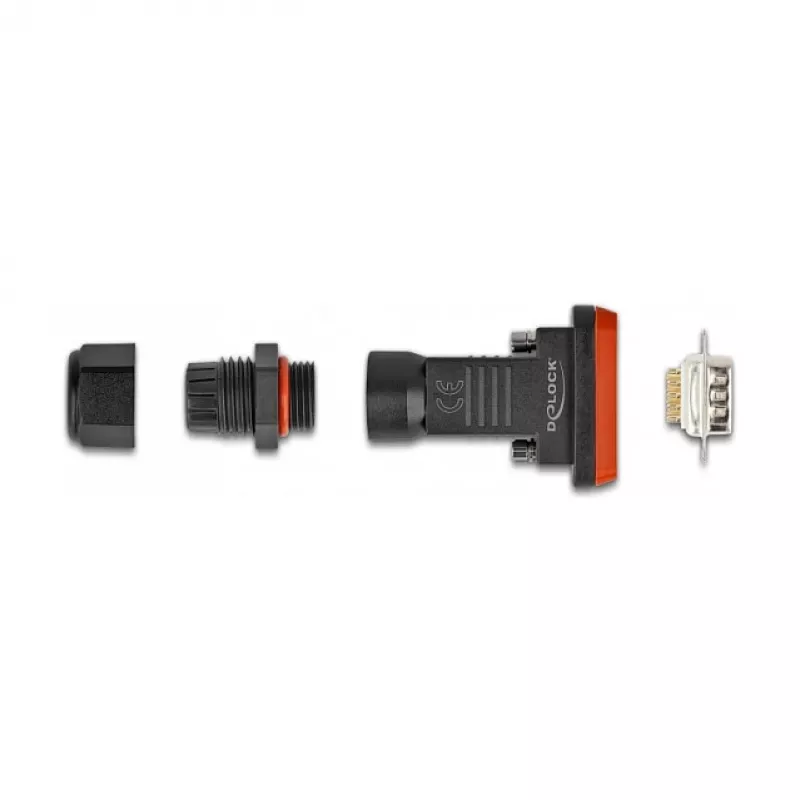 DeLOCK D-Sub 9-pin uros IP67 vedenpitävä liitin musta oranssi