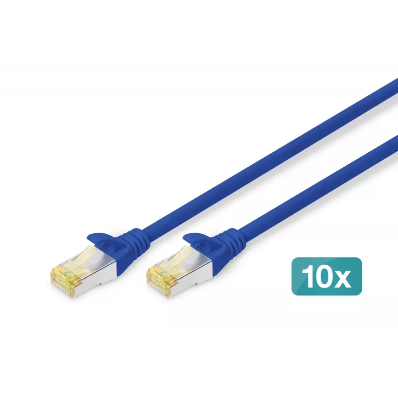 DIGITUS CAT 6A S/FTP -kytkentäkaapelisarja DK-1644-A-0025-B-10, 0,25 m, sininen, 10 kpl