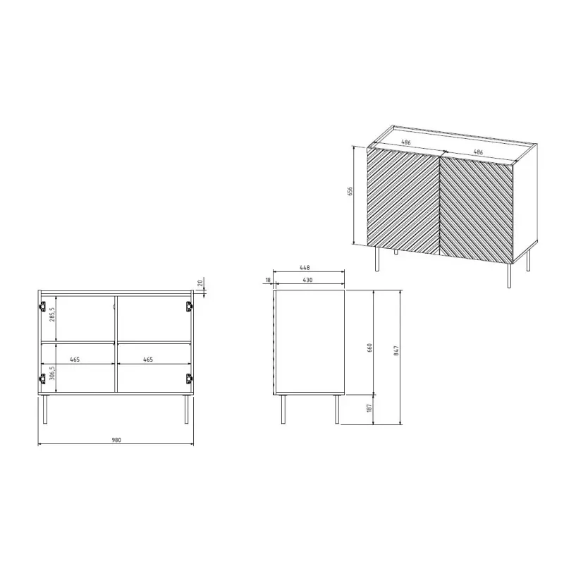 Cama Meble ONDA 2D -lipasto 98x45x85 cm, musta, lastulevyrunko