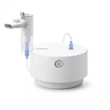 Pöytäsumutin Omron C28P, kapasiteetti 10 ml/min, hiukkaskoko 2,65 µm, valkoinen, mitat 265×195×143 mm