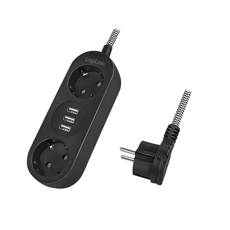 Jatkojohto LogiLink LPS262U 1,5 m 2 AC-pistorasiaa sisäkäyttöön musta