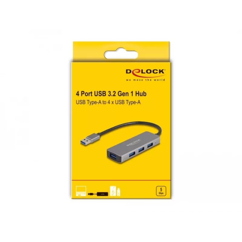 DeLOCK 63171 USB-keskitin 3.2 Gen 1 Type-A 5000 Mbit/s harmaa
