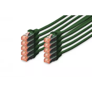 DIGITUS CAT6 S/FTP -kytkentäkaapeli, 0,25 m, vihreä, 10 kpl:n pakkaus