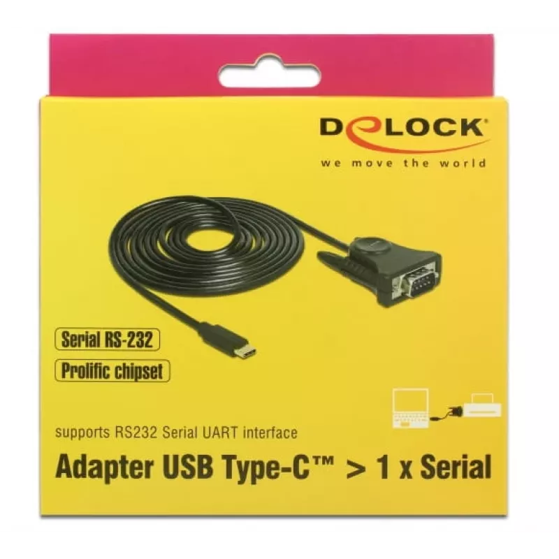 Delock 62964 USB-C - sarja DB9 RS-232 -sovitin, 1,8 m, musta