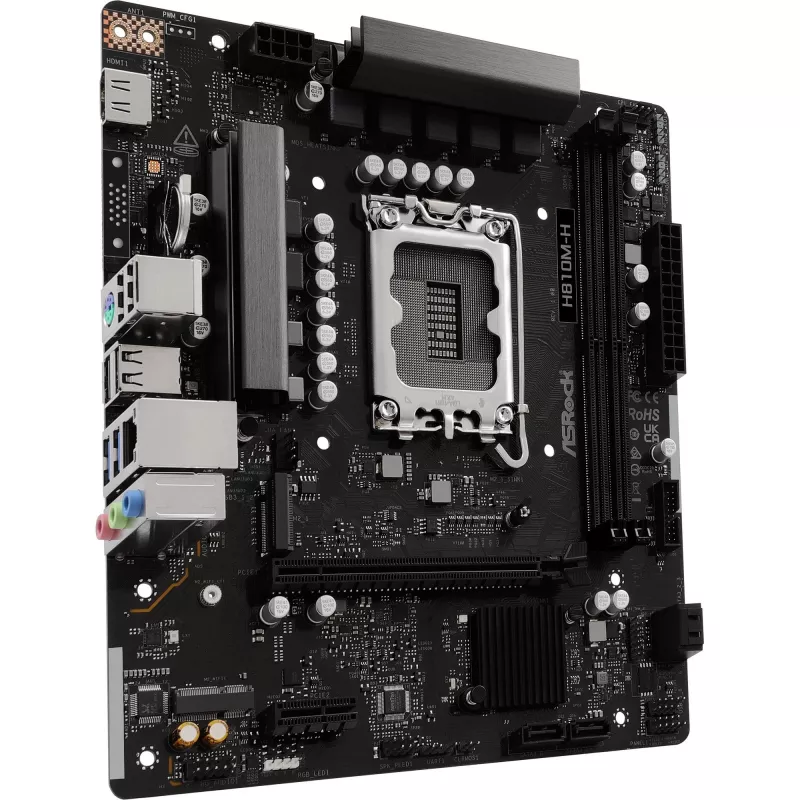 Emolevy ASROCK H810M‑X micro ATX Intel H810 LGA 1851 DDR5 2× DIMM 128GB M.2 2.5GbE HDMI DisplayPort