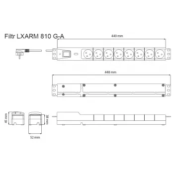 LESTAR LXARM 810 G-A K.:CZ 1,5M 19PDU musta 8 AC-pistorasiaa 230 V 1,5 m