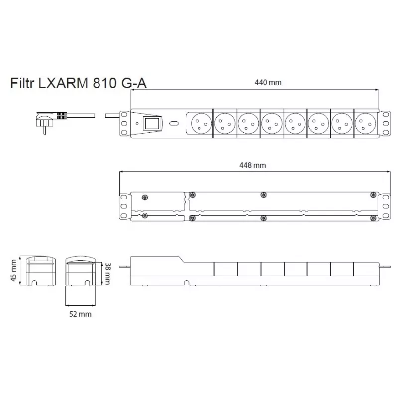 LESTAR LXARM 810 G-A K.:CZ 1,5M 19PDU musta 8 AC-pistorasiaa 230 V 1,5 m