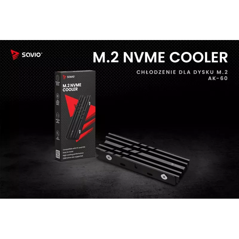SAVIO AK-60 M.2 NVMe 2280 -levyn jäähdytin, musta