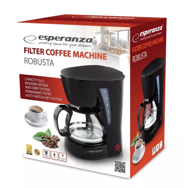 Suodatinkahvinkeitin ESPERANZA EKC006, 0,6 l vesisäiliö, 650 W, musta, työtasolle