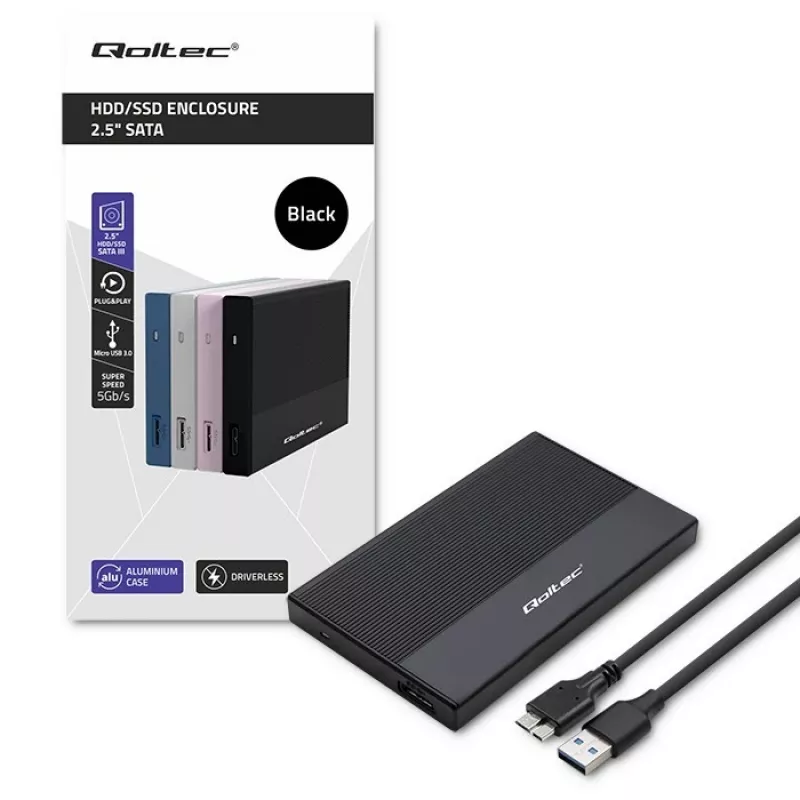 Kotelo 2,5 tuuman SATA-SSD/HDD:lle QOLTEC 52277 USB 3.0