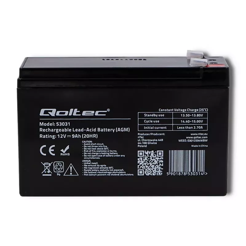 UPS-akku QOLTEC 53031 12V 9Ah vihreä, 152×94×65 mm, 2,35 kg