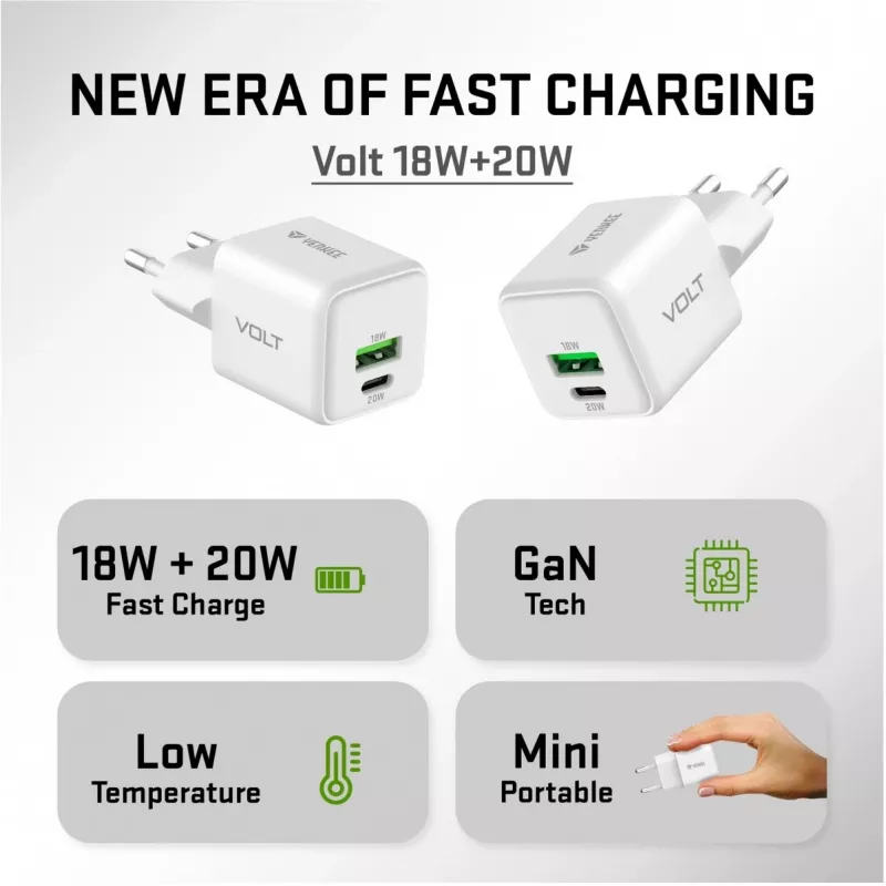 USB-C/A-verkkolaturi YENKEE YAC G38 20W 3A Power Delivery (USB-C ja USB-A)