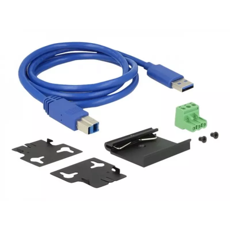 Delock 63309 ulkoinen teollisuus-USB-keskitin, 4 x USB 3.0 Type-A, 15 kV ESD-suojaus, metallikotelo, seinäasennettava