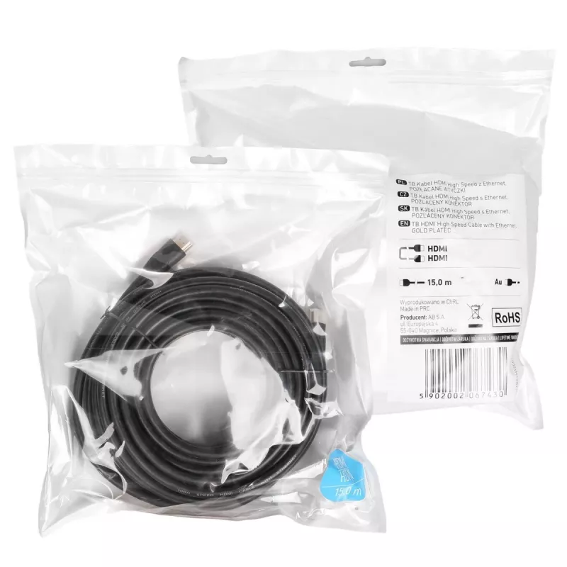 HDMI-kaapeli v2.0 15 m kullattu