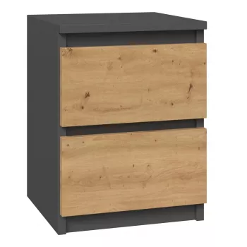 Yöpöytä Topeshop M2 ANTRACYT/ARTISAN 2 laatikkoa antrasiitti tammi puu