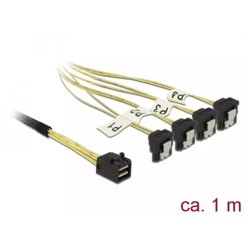 SCSI-kaapeli DeLOCK 85685 musta keltainen 1 m 1 x Mini SAS HD SFF-8643 4 x SATA 7 Pin